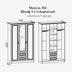 Женева №2 Шкаф 3-х ств. с зерк.,2мя ящ. (ЛДСП бел/МДФ софт светл с пат зол) в Тобольске - tobolsk.mebel24.online | фото 2