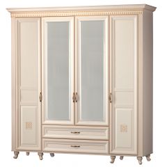 Шкаф для одежды 4-дверный с зеркалом №493 Марлен кремовый белый в Тобольске - tobolsk.mebel24.online | фото
