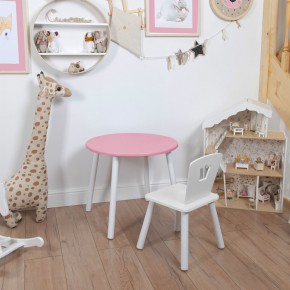 Комплект детский стол КРУГЛЫЙ и стул КОРОНА ROLTI Baby (розовая столешница/белое сиденье/белые ножки) в Тобольске - tobolsk.mebel24.online | фото