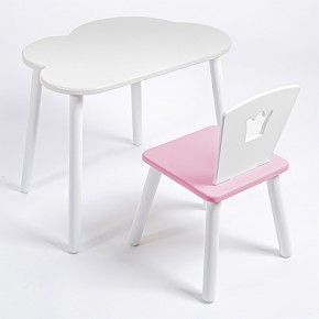 Комплект детский стол ОБЛАЧКО и стул КОРОНА ROLTI Baby (белая столешница/розовое сиденье/белые ножки) в Тобольске - tobolsk.mebel24.online | фото
