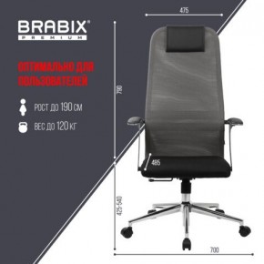 Кресло офисное BRABIX PREMIUM "Ultimate EX-801" хром, плотная двойная сетка Х2, черное/серое, 532918 в Тобольске - tobolsk.mebel24.online | фото 5