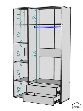 Шкаф Linnea MHR-3PO-2 2050х1200х510 (Белый-М 11.1.2) в Тобольске - tobolsk.mebel24.online | фото 3