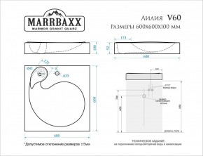 Умывальник над стиральной машиной (600*600х100) Лилия V60 (белый) с кронштейном без сифона (V60) в Тобольске - tobolsk.mebel24.online | фото 2